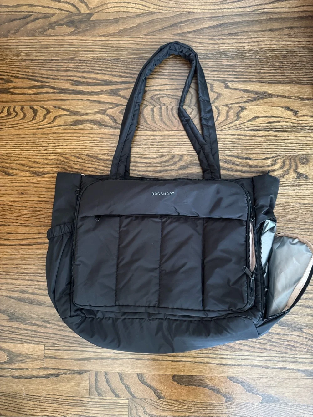 BagSmart Black Quilted Tote Bag for Women